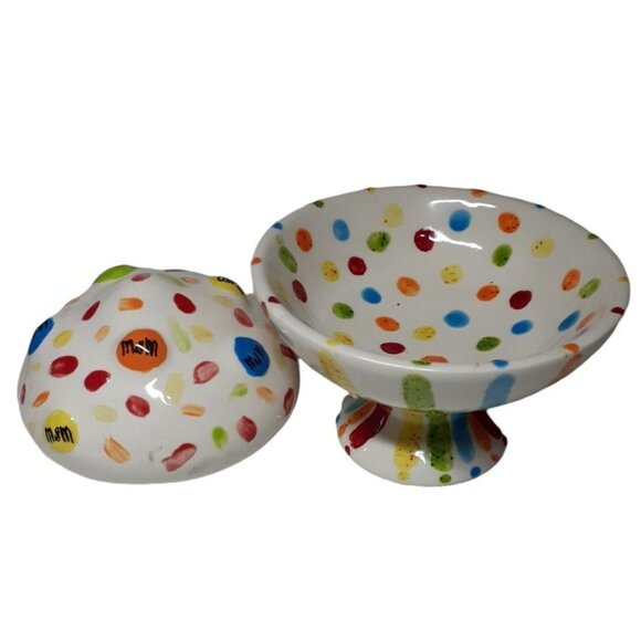 Artisan M&M Candy Ice Cream Pottery Pedestal Bowl Lidded Confetti Flecks Unique - Picture 4 of 6